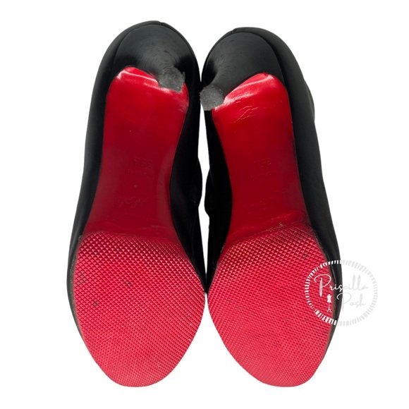 Christian Louboutin Black Leather Heeled Ankle Boots Booties 35.5 Rubber Sole - Picture 8 of 10